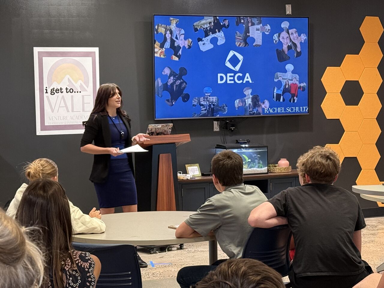 Rachel Schultz presenting on DECA during VALE Launch Week