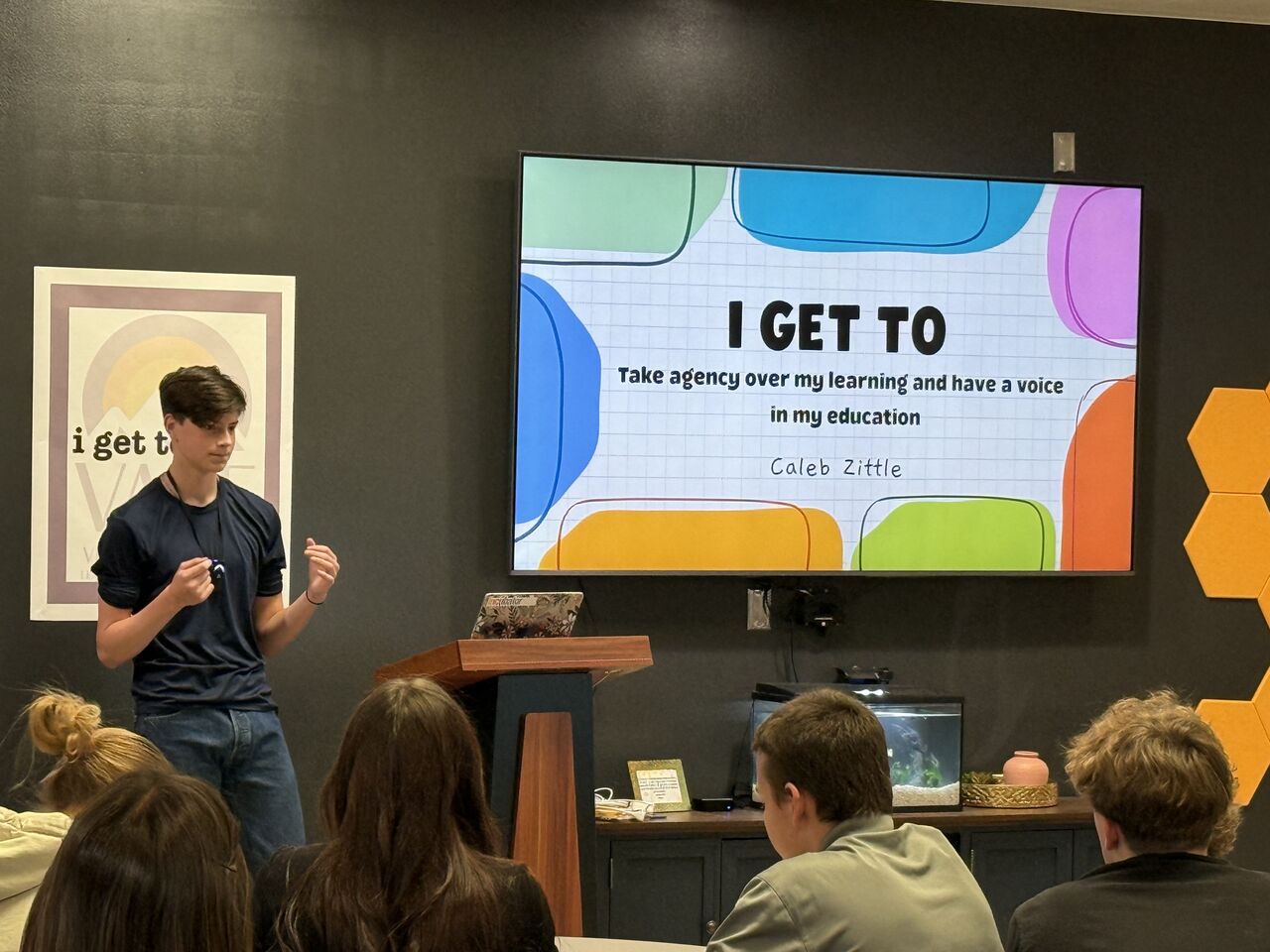 VALE student Caleb Zittle pitching on taking agency over his education
