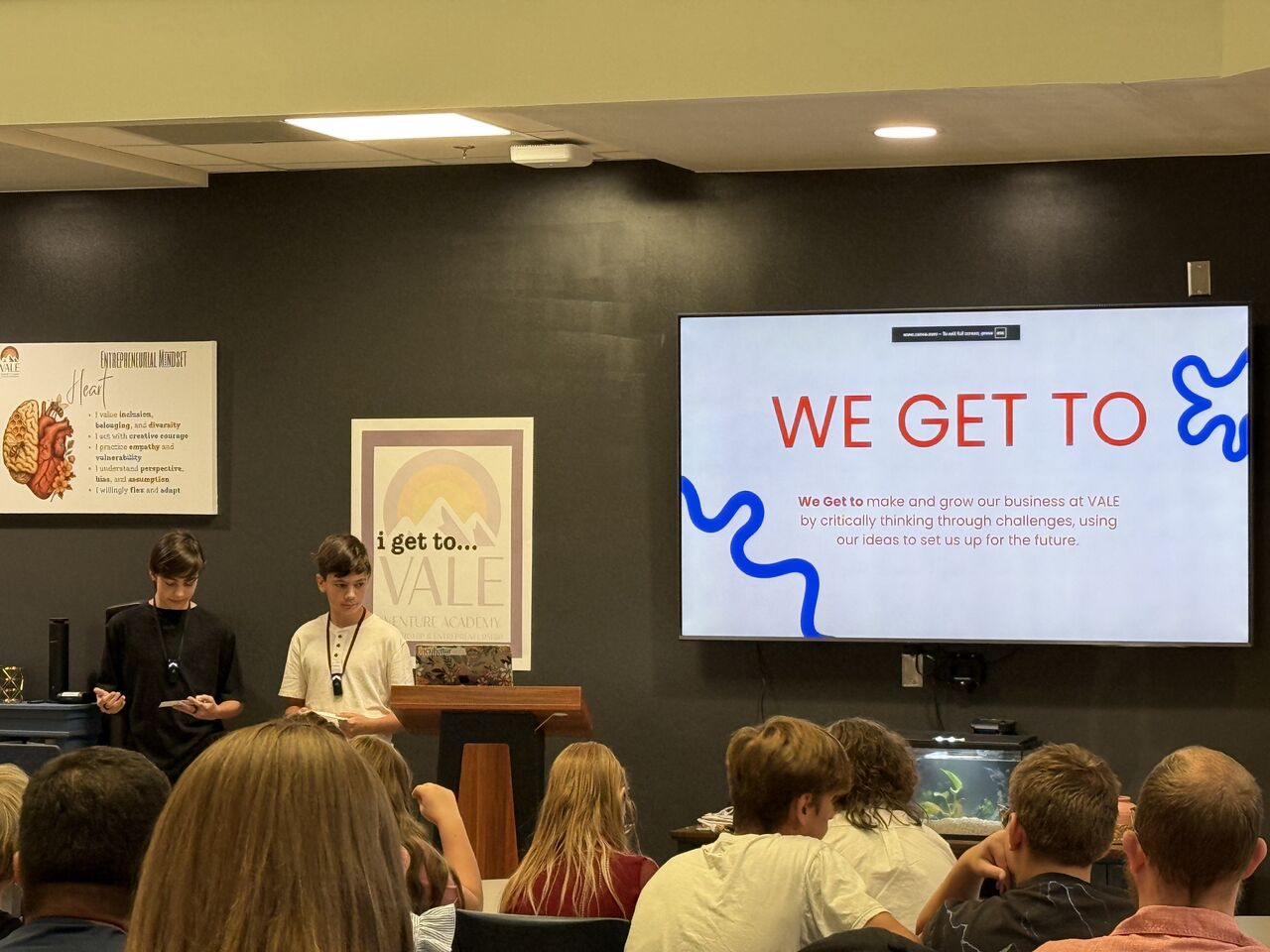 VALE student finalists pitching their "We Get To" vision during Launch Week